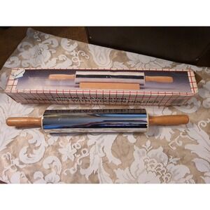 Vintage Kitchenettes 1985 Chrome Plated Wooden Handle Rolling Pin Kitchen Roller